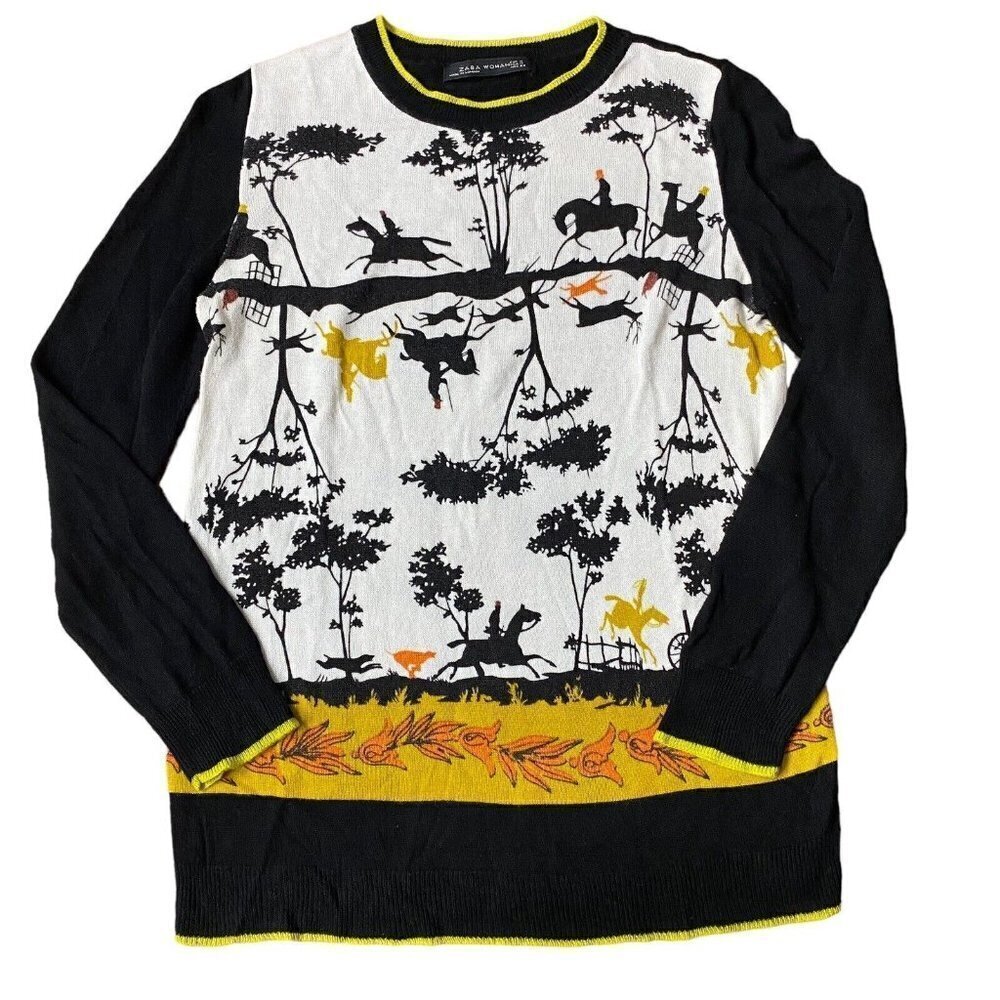 Horse Printed Sweater Equestrian Silhouette Trees